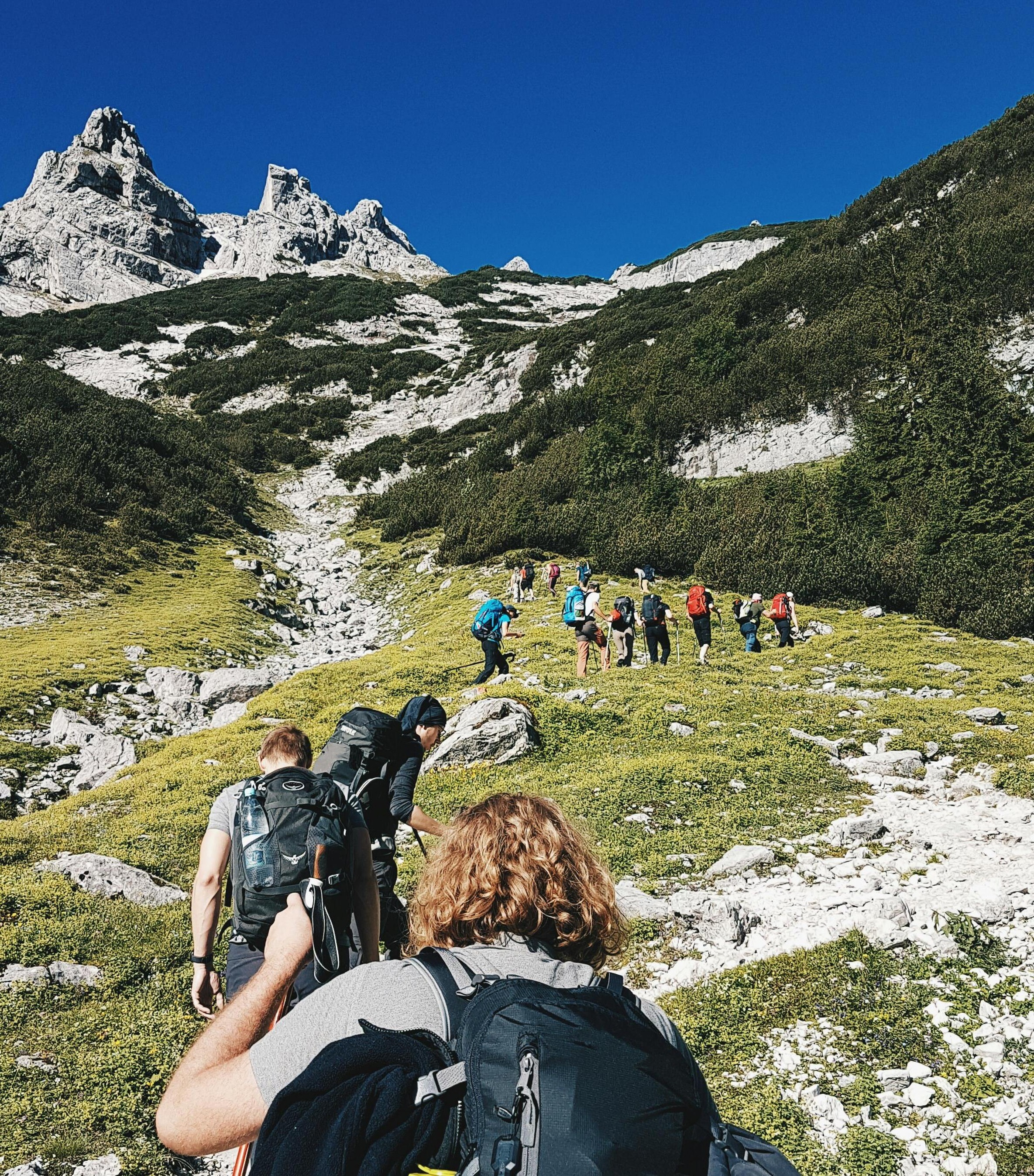 Hiking through mountains